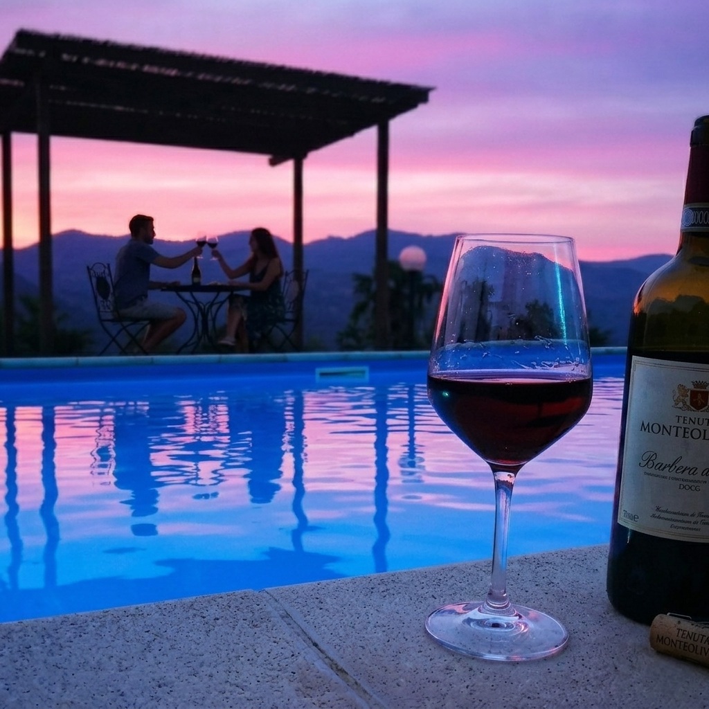 Aperitivo al tramonto in piscina panoramica